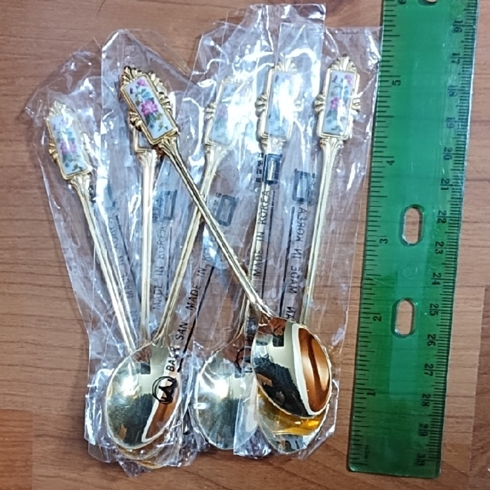 Korean Gold-Plated Spoon Set 6 Floral